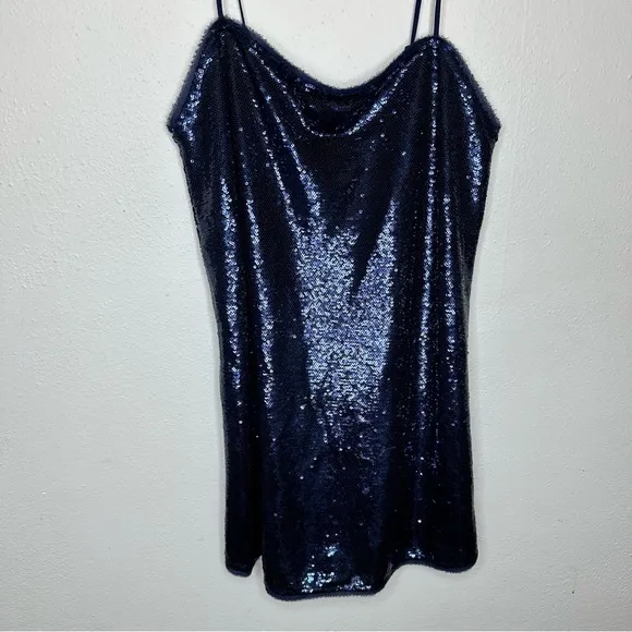 Intimately Free People Time to Shine Navy Blue Sequin Slip Dress Size Sm…
