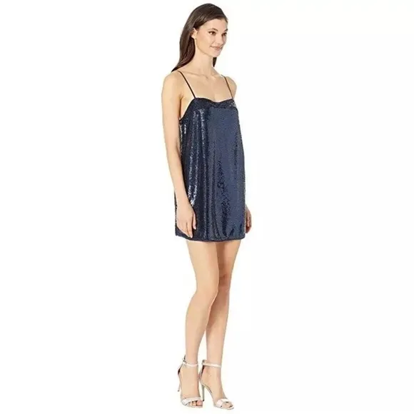 Intimately Free People Time to Shine Navy Blue Sequin Slip Dress Size Sm…