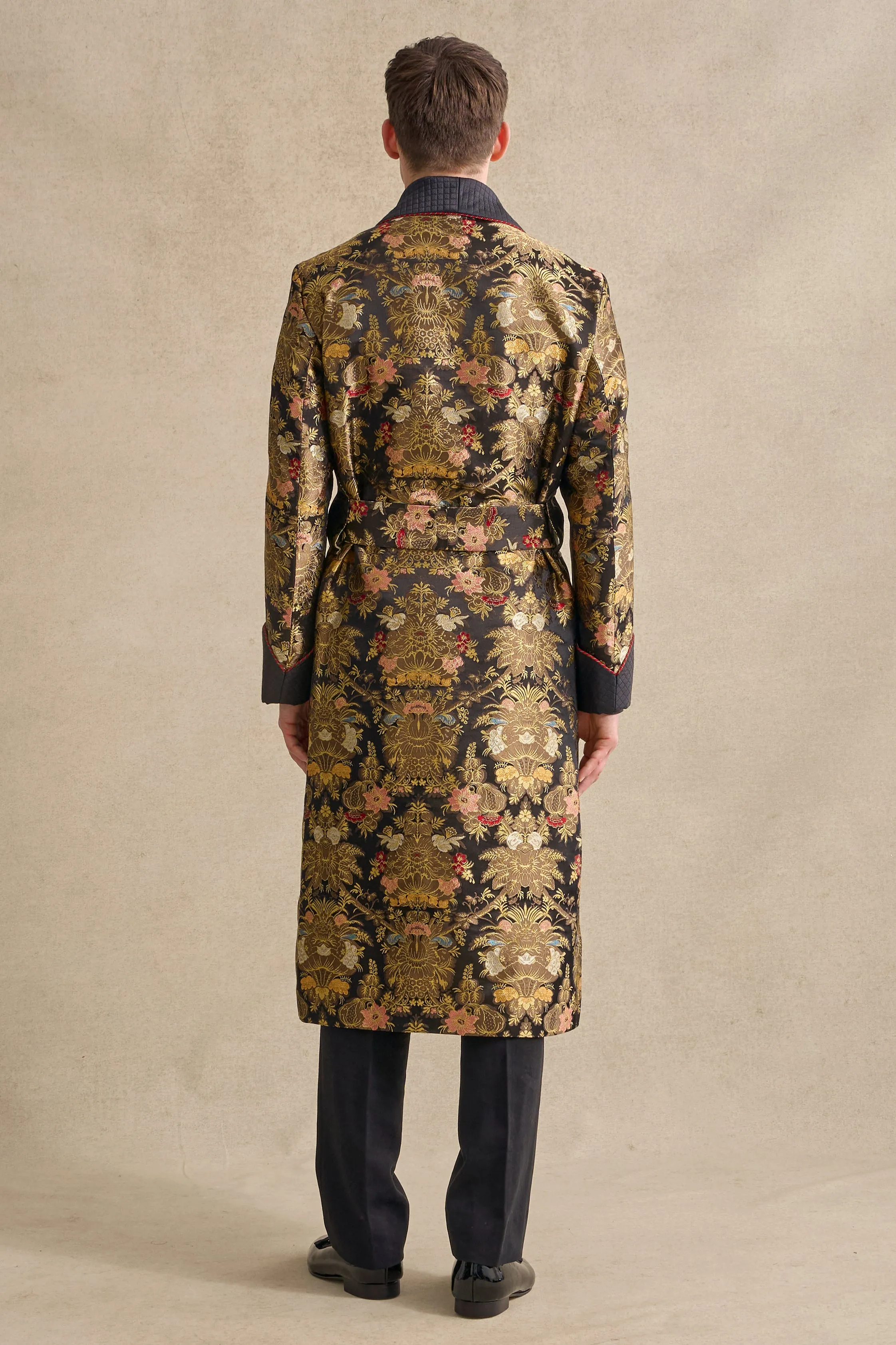 Isabella Noir Lined Silk Dressing Gown