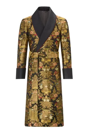 Isabella Noir Lined Silk Dressing Gown
