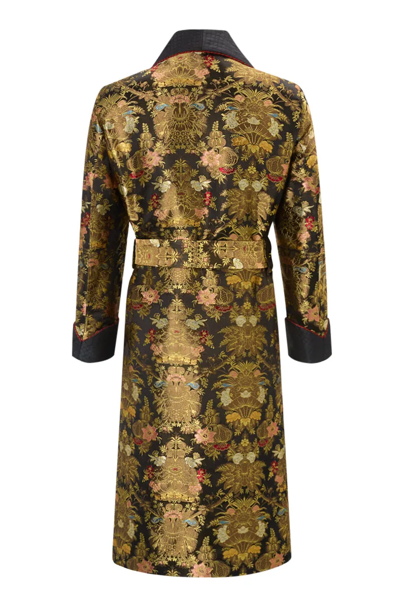 Isabella Noir Lined Silk Dressing Gown