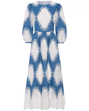 Ivory and Denim Lace Constance Dress