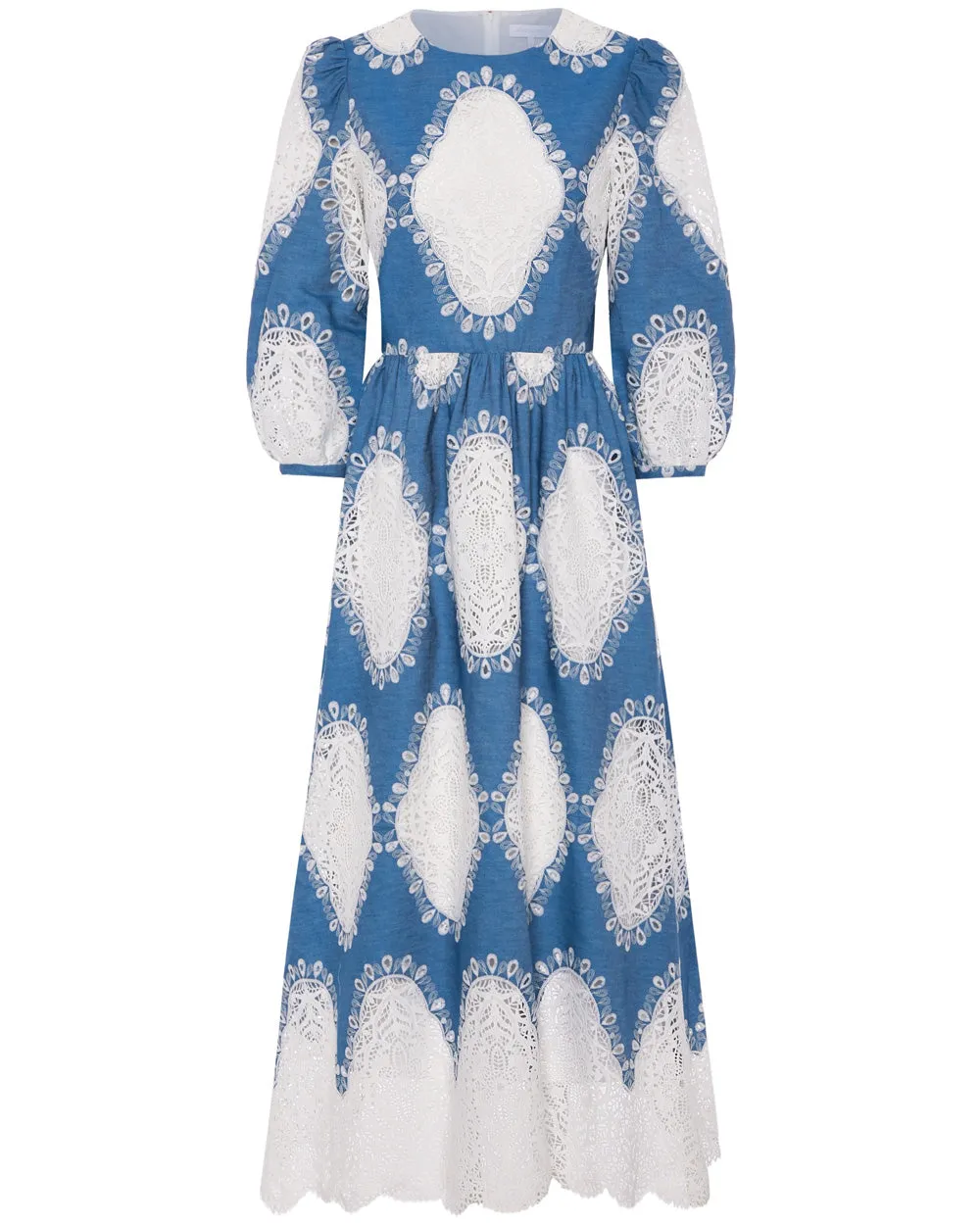 Ivory and Denim Lace Constance Dress