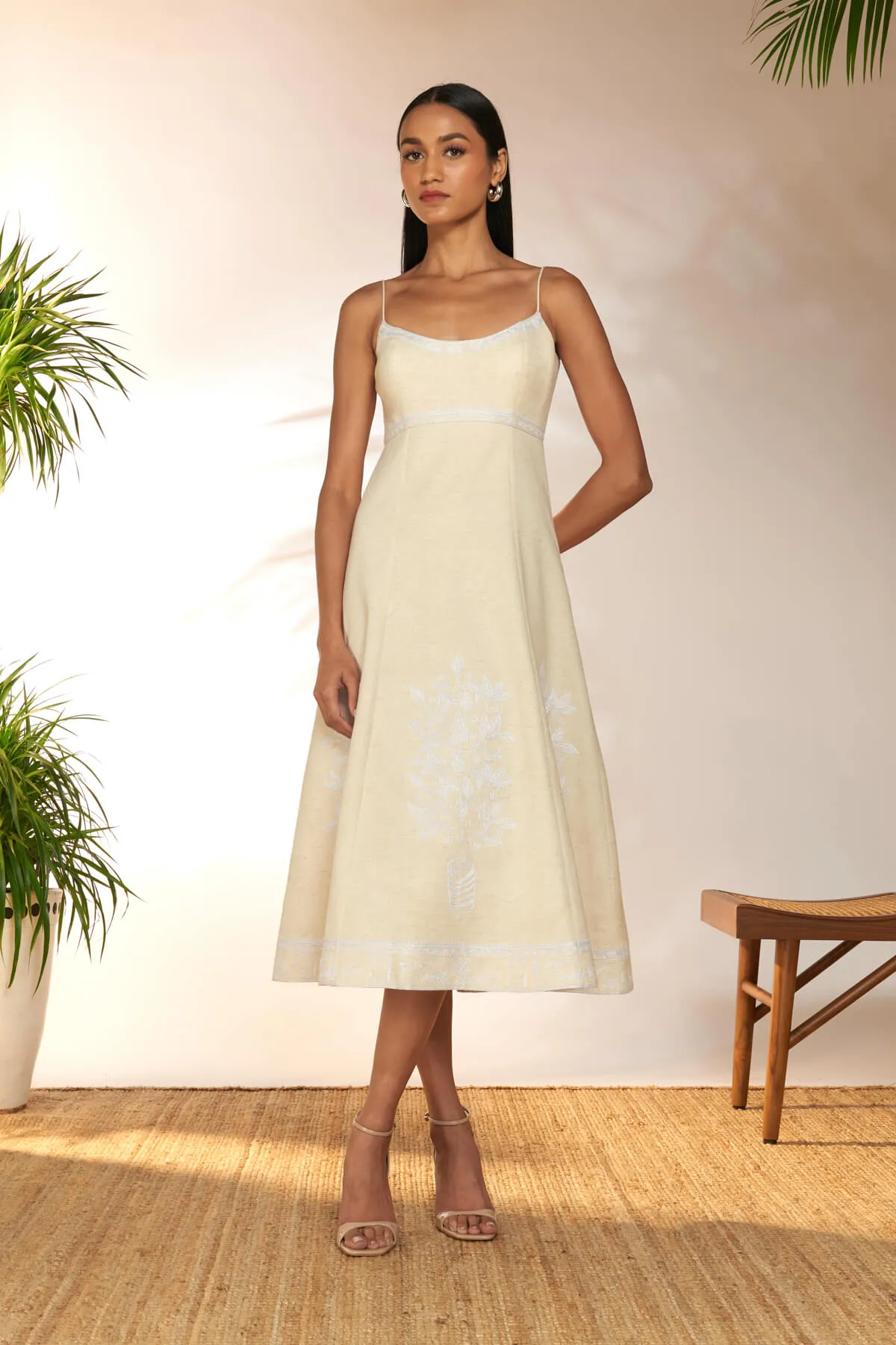 Ivory embroidered backless dress