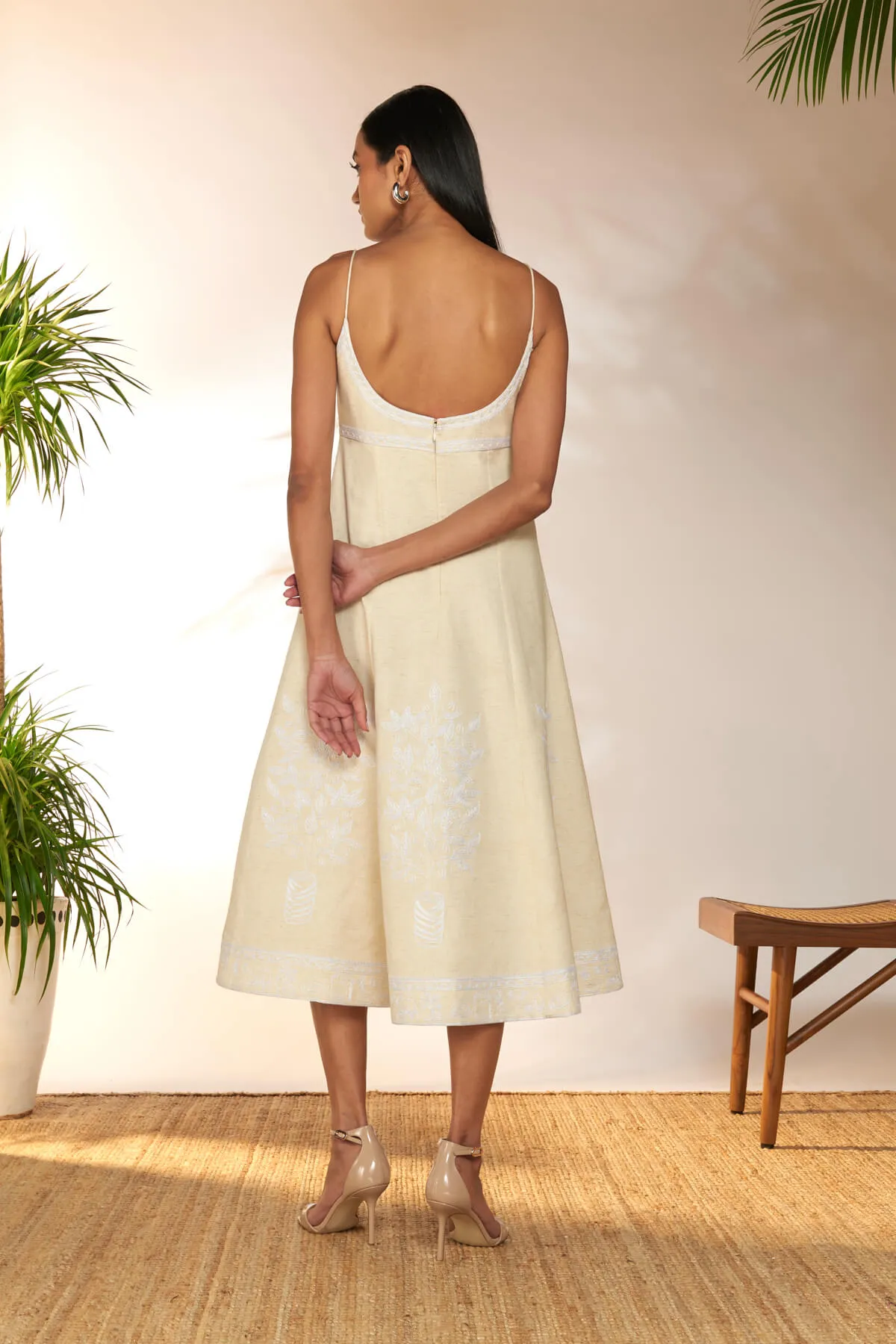 Ivory embroidered backless dress