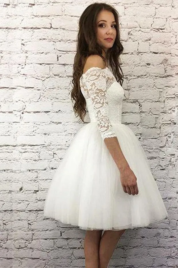 Ivory Short Wedding Dresses Lace Off-the-shoulder Bodice