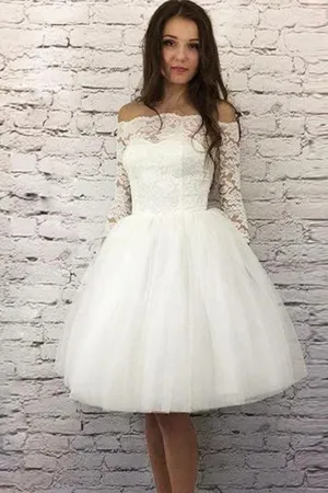 Ivory Short Wedding Dresses Lace Off-the-shoulder Bodice