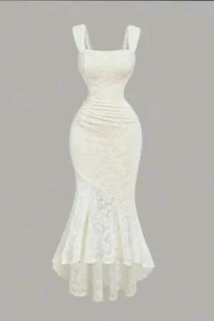 Ivory Straps Mermaid Lace Long Party Dresses Sxy Evening Dresses, D1102
