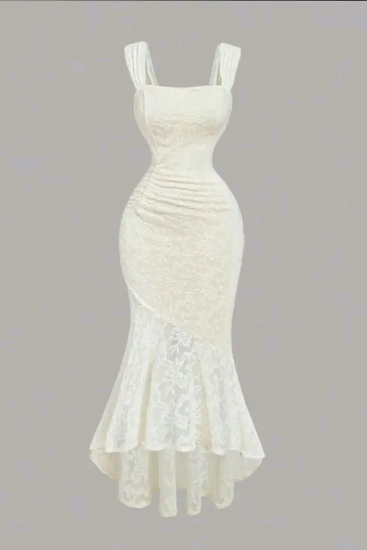 Ivory Straps Mermaid Lace Long Party Dresses Sxy Evening Dresses, D1102