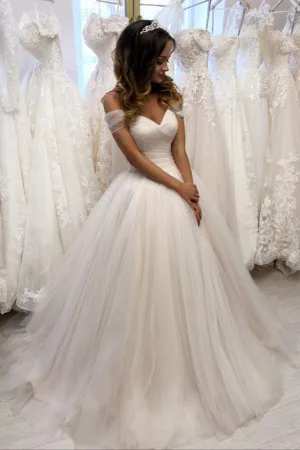 Ivory Tulle Off-the-Shoulder Sweetheart Wedding Dresses, Wedding Gowns, MW732