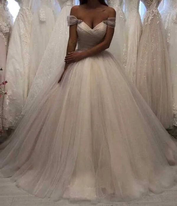 Ivory Tulle Off-the-Shoulder Sweetheart Wedding Dresses, Wedding Gowns, MW732