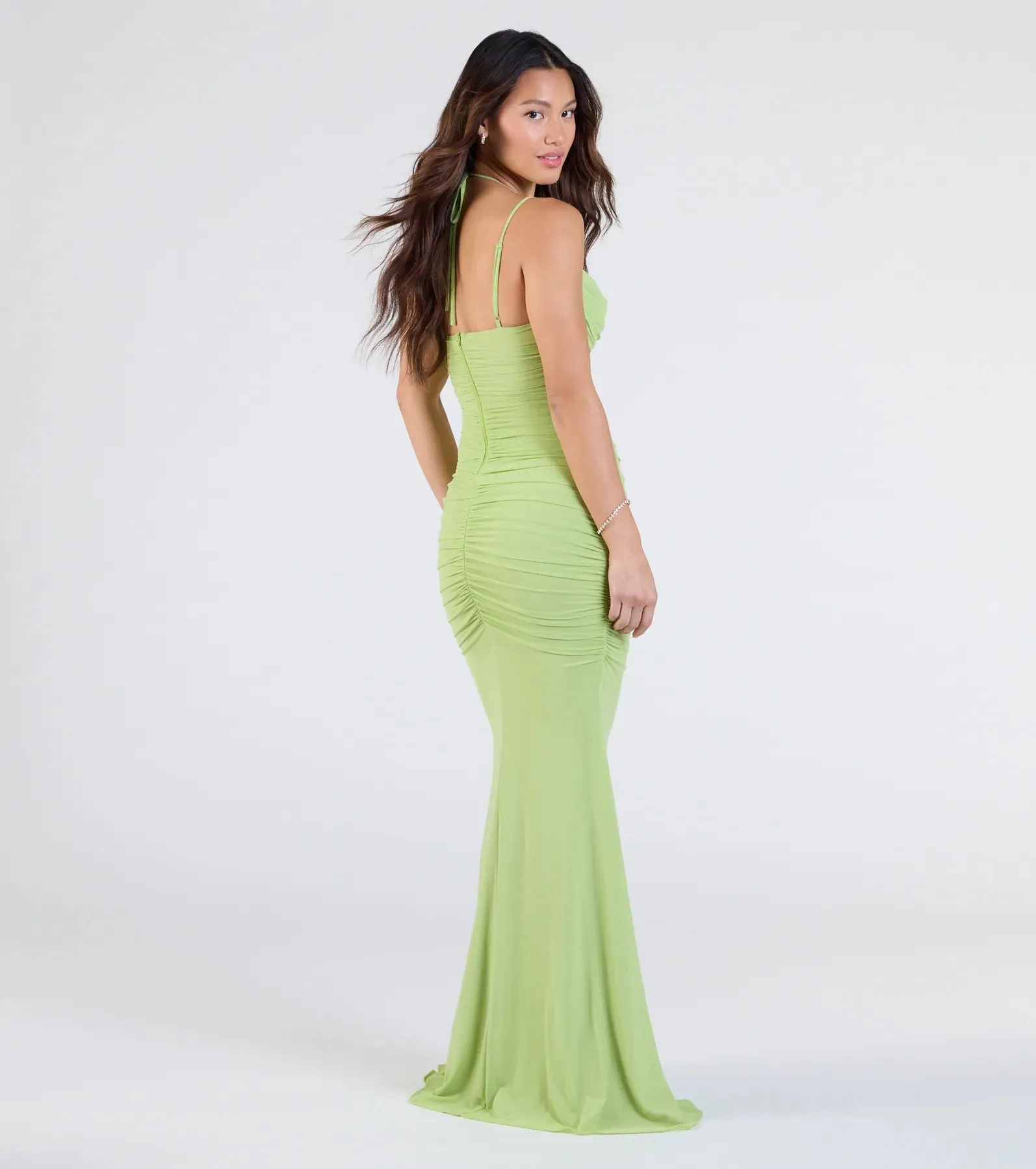 Jae Formal Mesh Ruched Mermaid Long Dress