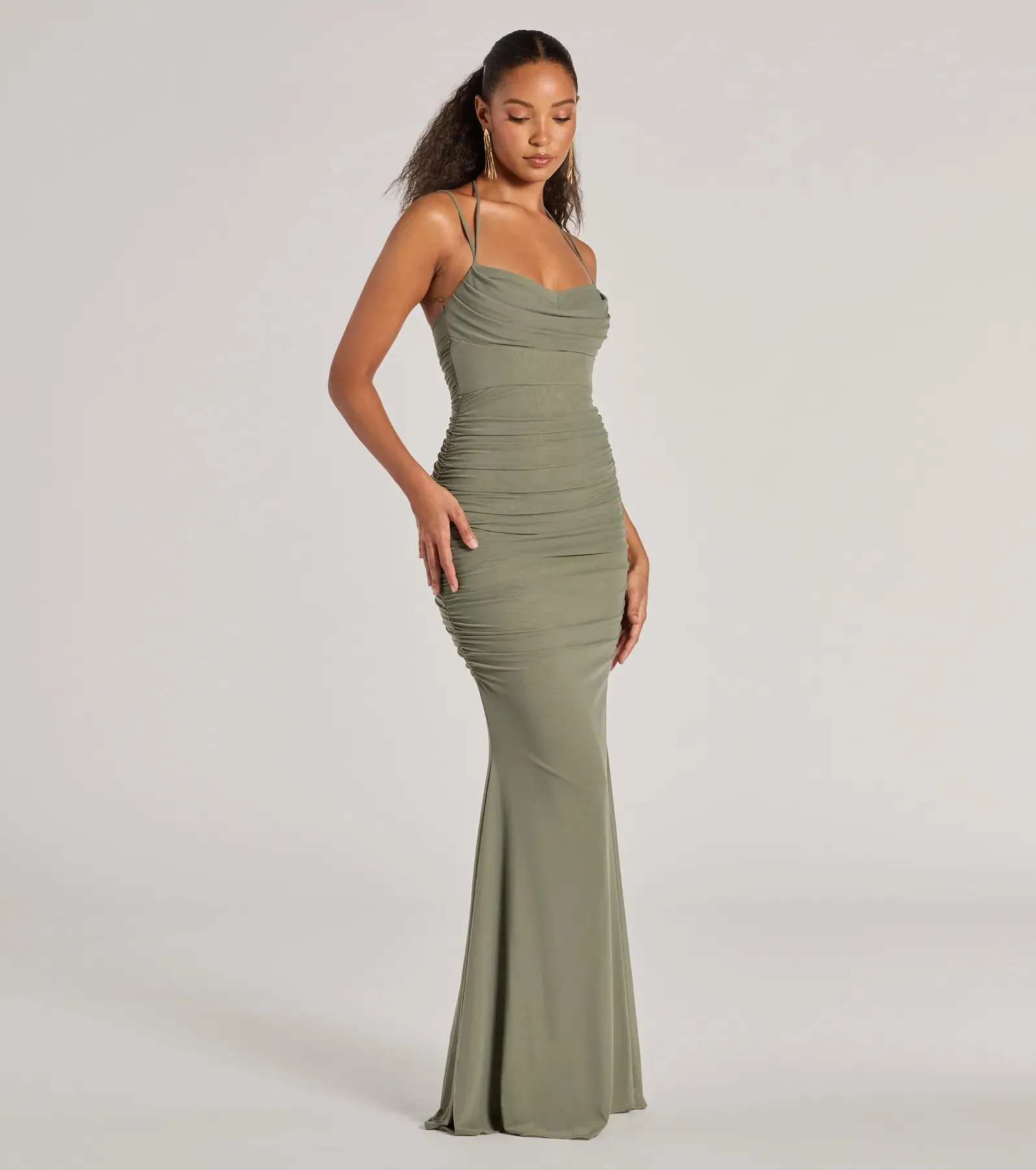 Jae Formal Mesh Ruched Mermaid Long Dress