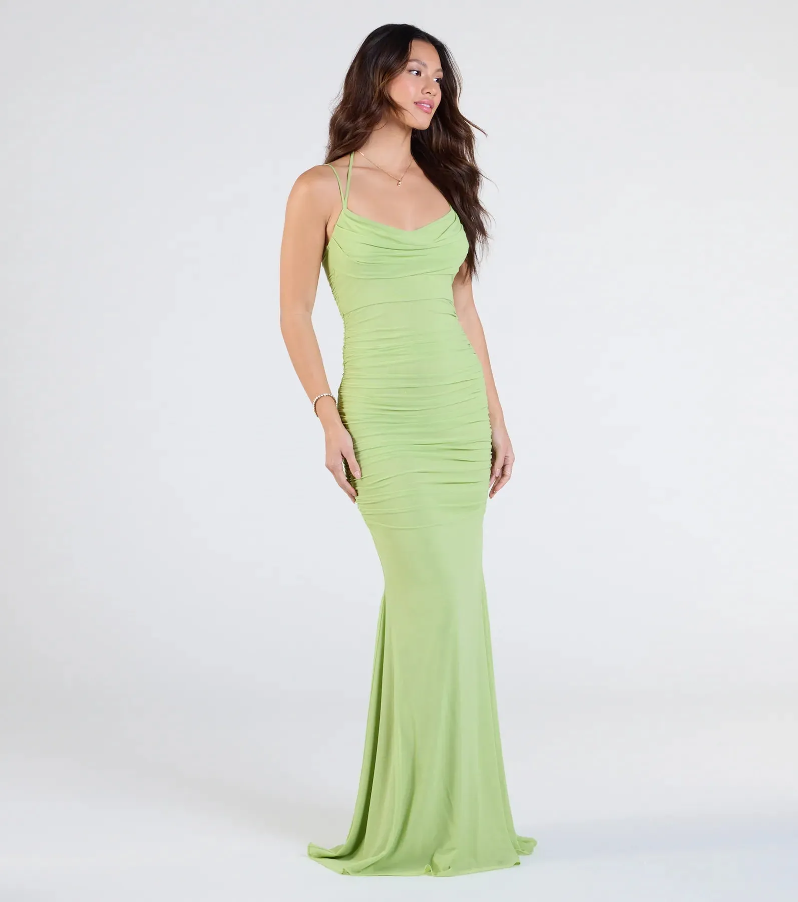 Jae Formal Mesh Ruched Mermaid Long Dress