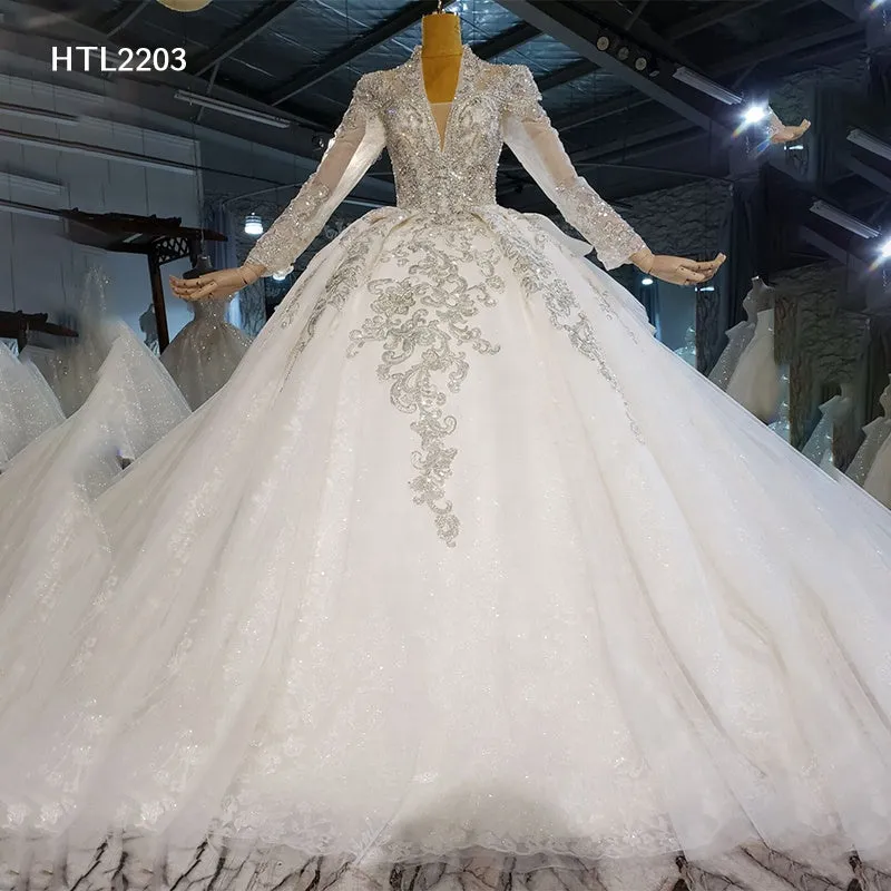 Jancember HTL2203 Princess Women Fashion Long Luxury Wedding Dresses With Sleeves