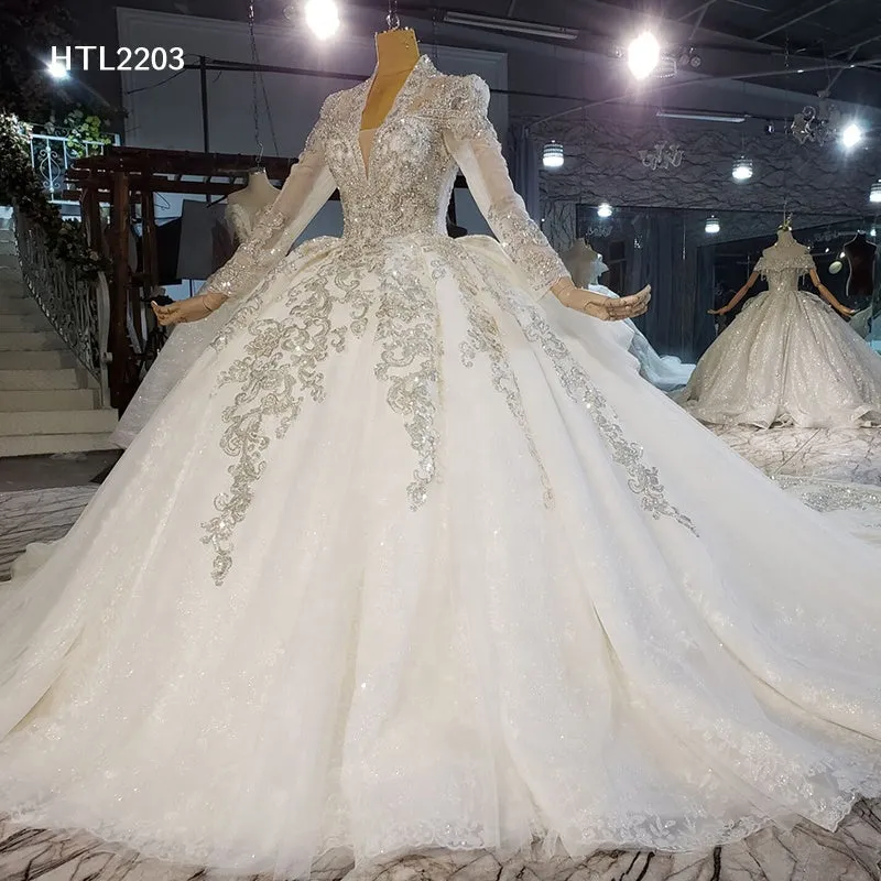 Jancember HTL2203 Princess Women Fashion Long Luxury Wedding Dresses With Sleeves