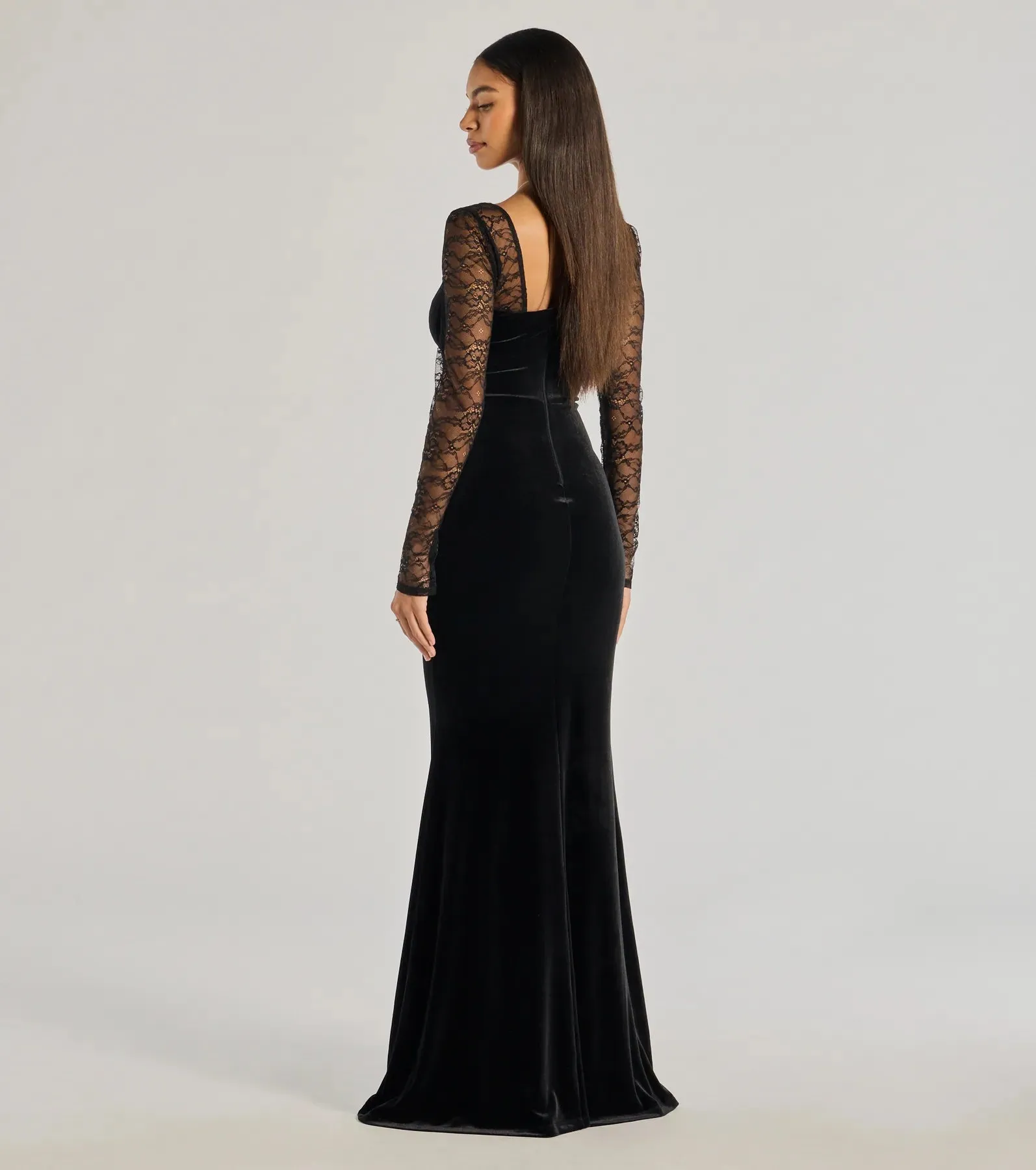 Jaya Long Sleeve Lace And Velvet Column Dress