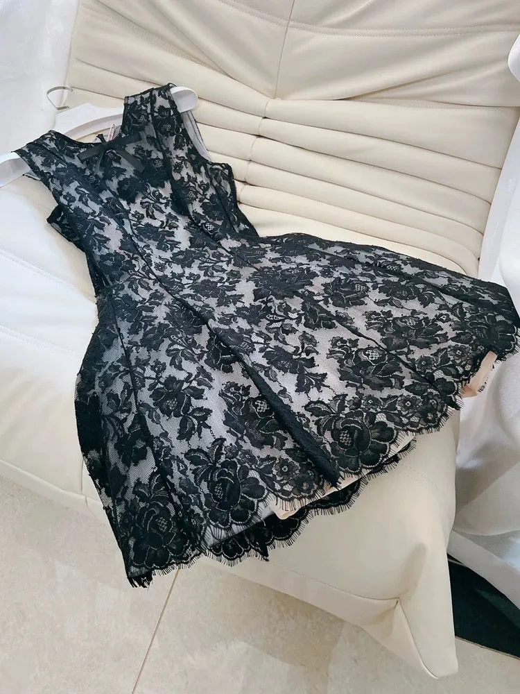 JazzHer Cute A line Black Short Lace Homecoming Dresses Cocktail Dress (PRE-ORDER)