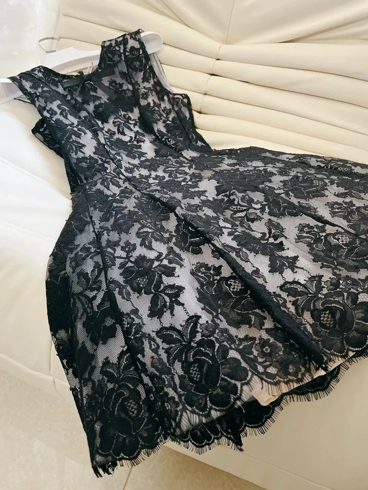 JazzHer Cute A line Black Short Lace Homecoming Dresses Cocktail Dress (PRE-ORDER)