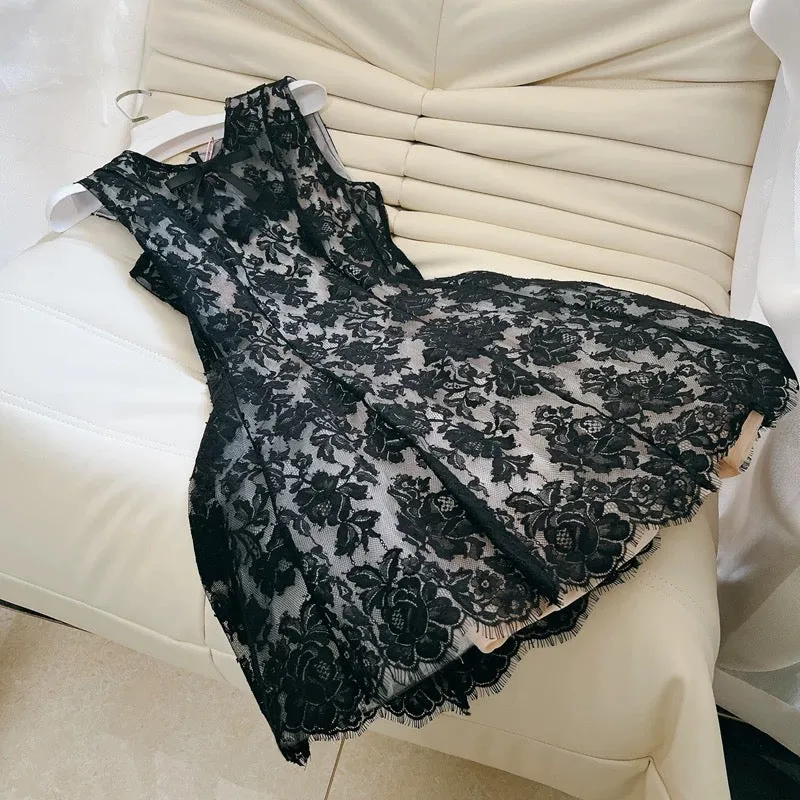 JazzHer Cute A line Black Short Lace Homecoming Dresses Cocktail Dress (PRE-ORDER)
