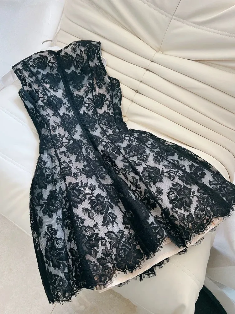 JazzHer Cute A line Black Short Lace Homecoming Dresses Cocktail Dress (PRE-ORDER)