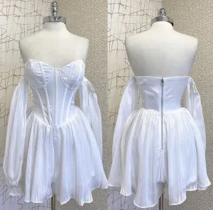 JazzHer Cute A line Off The Shoulder White Short Homecoming Dress Birthday Dresses (PRE-ORDER)
