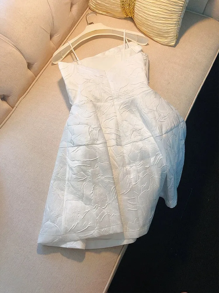 JazzHer Cute A line Spaghetti Straps Floral Short Lace White Homecoming Dresses Cocktail Dress (PRE-ORDER)