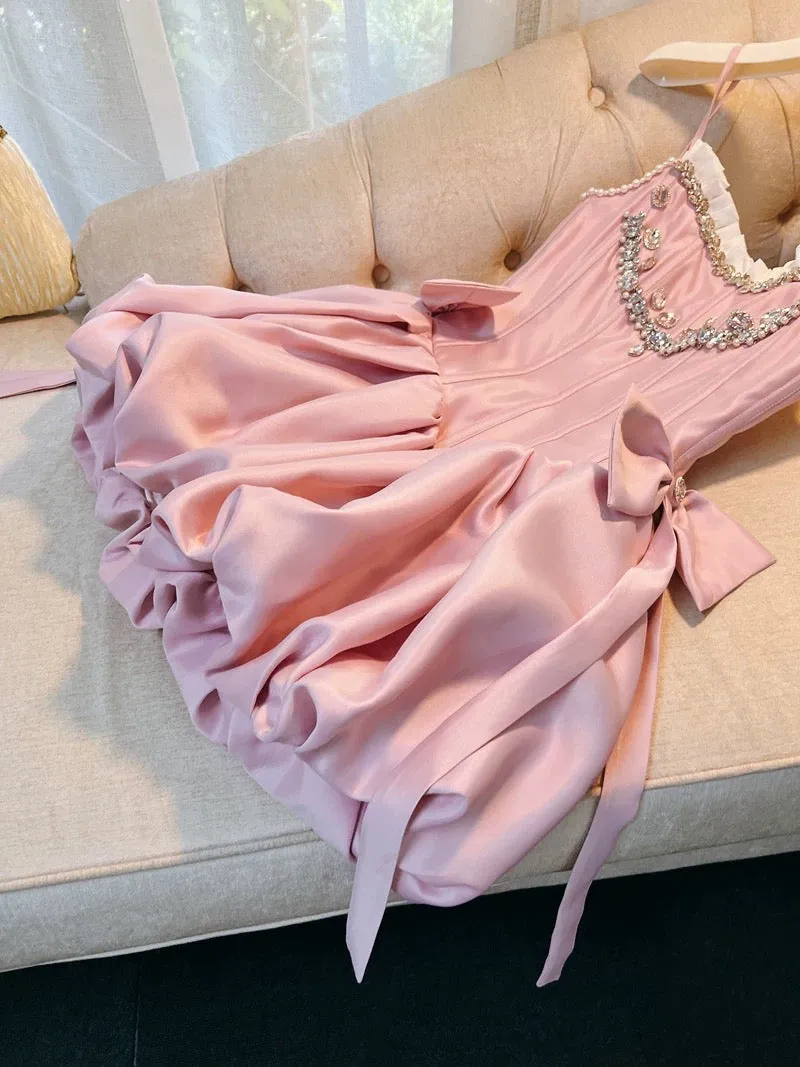 JazzHer Cute A line Spaghetti Straps Short Pink Homecoming Dresses Cocktail Dress (PRE-ORDER)