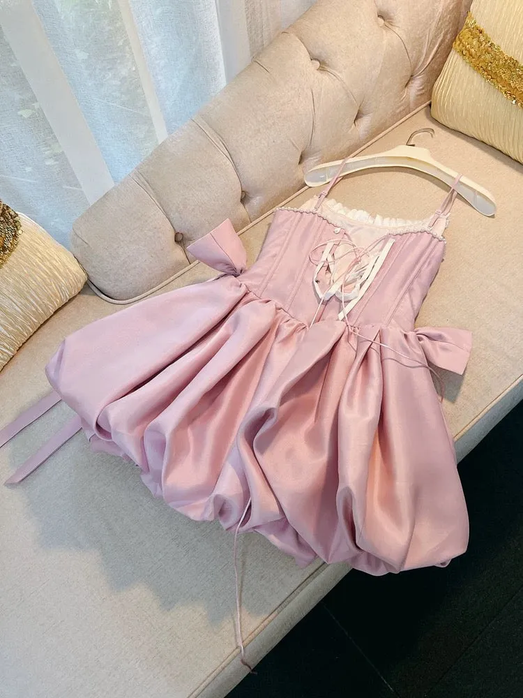 JazzHer Cute A line Spaghetti Straps Short Pink Homecoming Dresses Cocktail Dress (PRE-ORDER)