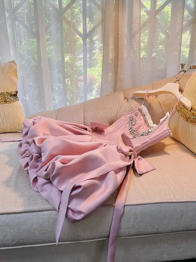 JazzHer Cute A line Spaghetti Straps Short Pink Homecoming Dresses Cocktail Dress (PRE-ORDER)