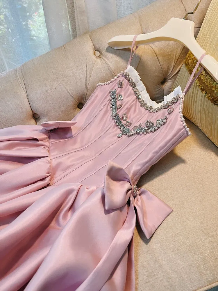 JazzHer Cute A line Spaghetti Straps Short Pink Homecoming Dresses Cocktail Dress (PRE-ORDER)