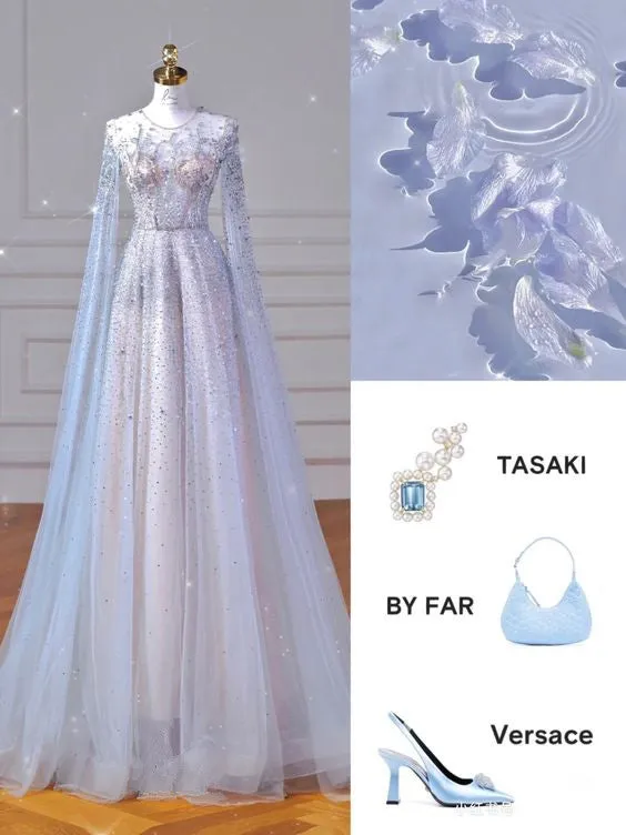 JazzHer Elegant A line Jewel Sequin Prom Dresses With Beads Long Evening Dress (PRE-ORDER)