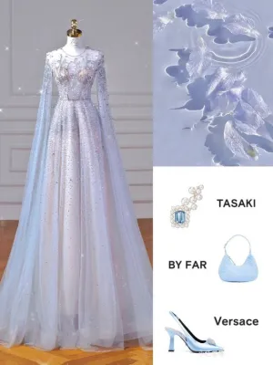 JazzHer Elegant A line Jewel Sequin Prom Dresses With Beads Long Evening Dress (PRE-ORDER)