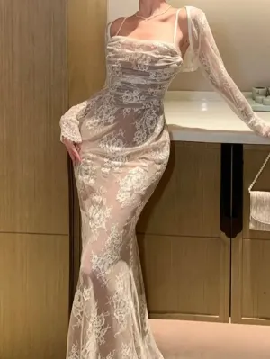 JazzHer Elegant Bodycon Slim Lace Dress Vintage Casual Backless Bandage Party Dress Prom Dresses Evening Dress (PRE-ORDER)
