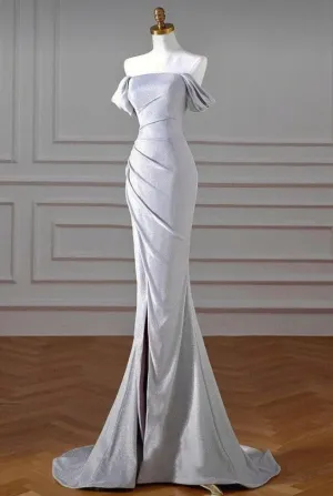 JazzHer Elegant Mermaid Off The Shoulder Neckline Short Sleeves Slit Prom Dresses Long Evening Dress (PRE-ORDER)