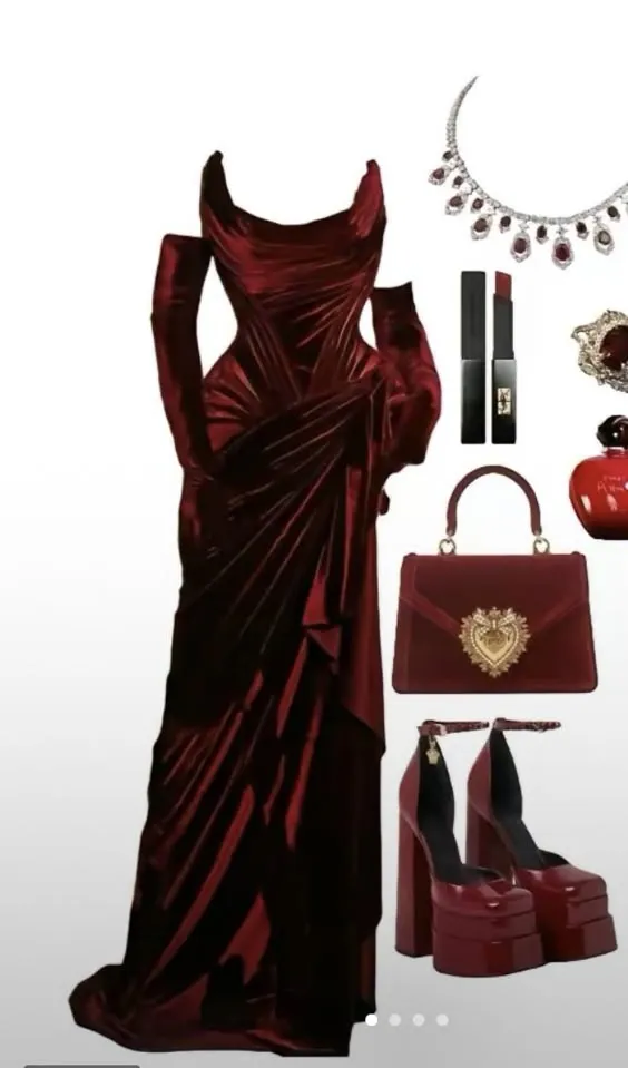 JazzHer Elegant Mermaid Strapless Burgundy Satin Ruffles Slit Prom Dresses Evening Dress (PRE-ORDER)
