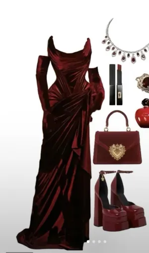 JazzHer Elegant Mermaid Strapless Burgundy Satin Ruffles Slit Prom Dresses Evening Dress (PRE-ORDER)
