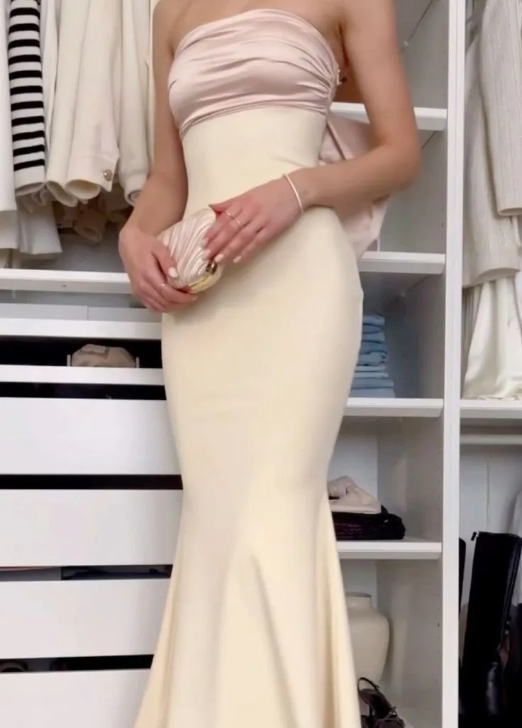 JazzHer Elegant Mermaid Strapless Long Satin Prom Dresses Evening Dress (PRE-ORDER)