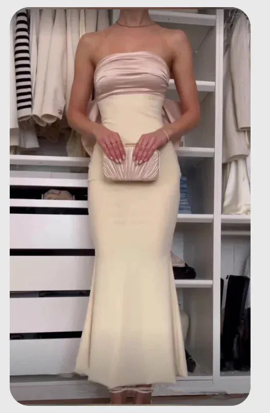JazzHer Elegant Mermaid Strapless Long Satin Prom Dresses Evening Dress (PRE-ORDER)