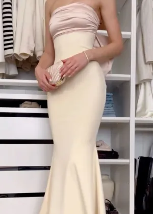 JazzHer Elegant Mermaid Strapless Long Satin Prom Dresses Evening Dress (PRE-ORDER)