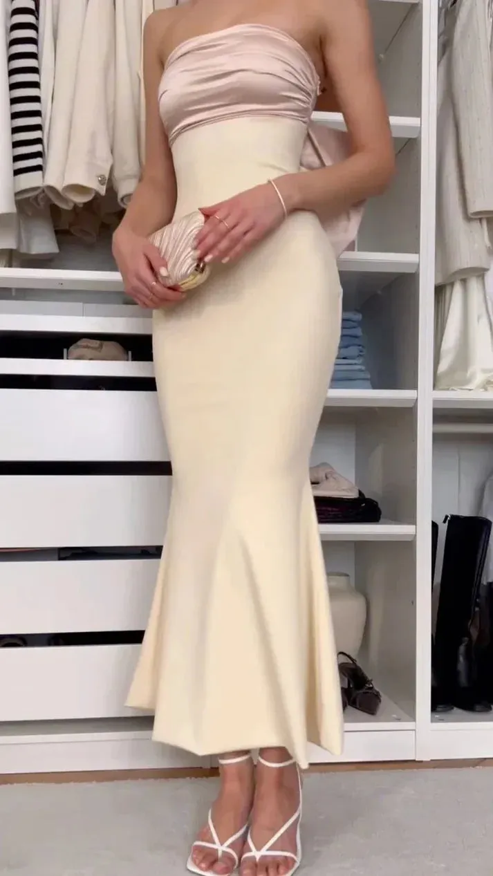 JazzHer Elegant Mermaid Strapless Long Satin Prom Dresses Evening Dress (PRE-ORDER)