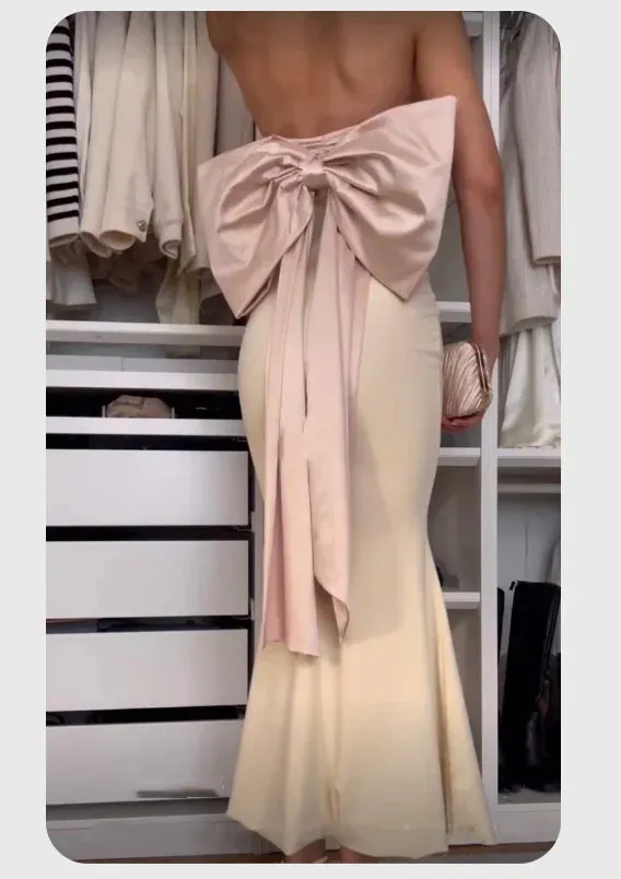 JazzHer Elegant Mermaid Strapless Long Satin Prom Dresses Evening Dress (PRE-ORDER)