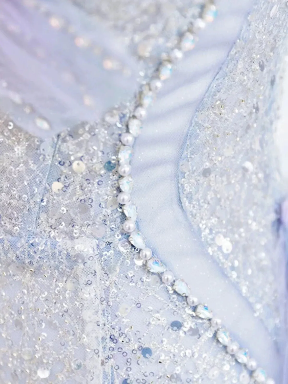 JazzHer Elegant Mermaid Strapless Neckline Blue Sequin Long Prom Dress Evening Dresses (PRE-ORDER)