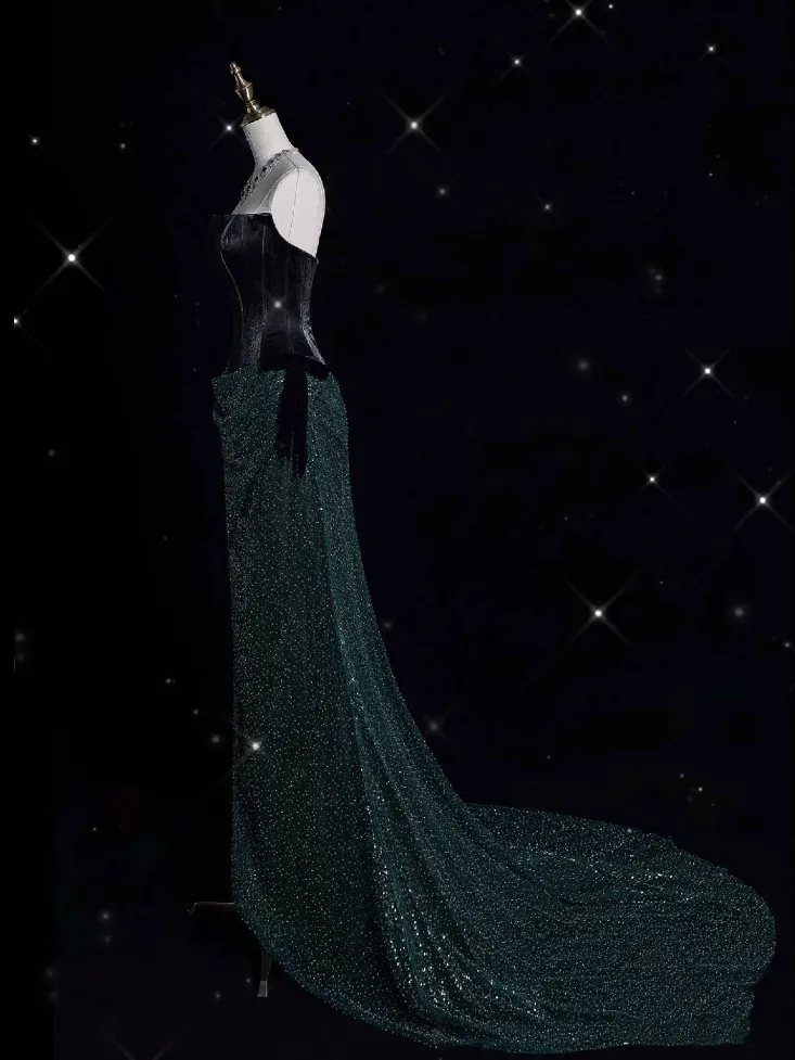 JazzHer Elegant Mermaid Strapless Sequin Green Long Prom Dresses Evening Dress (PRE-ORDER)