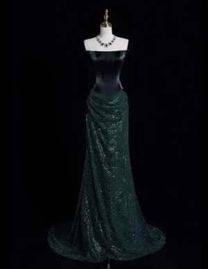 JazzHer Elegant Mermaid Strapless Sequin Green Long Prom Dresses Formal Dress (PRE-ORDER)