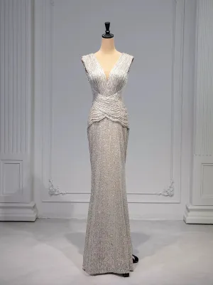 JazzHer Elegant Mermaid V Neckline Sequin Party Dress Prom Dresses Evening Dress (PRE-ORDER)