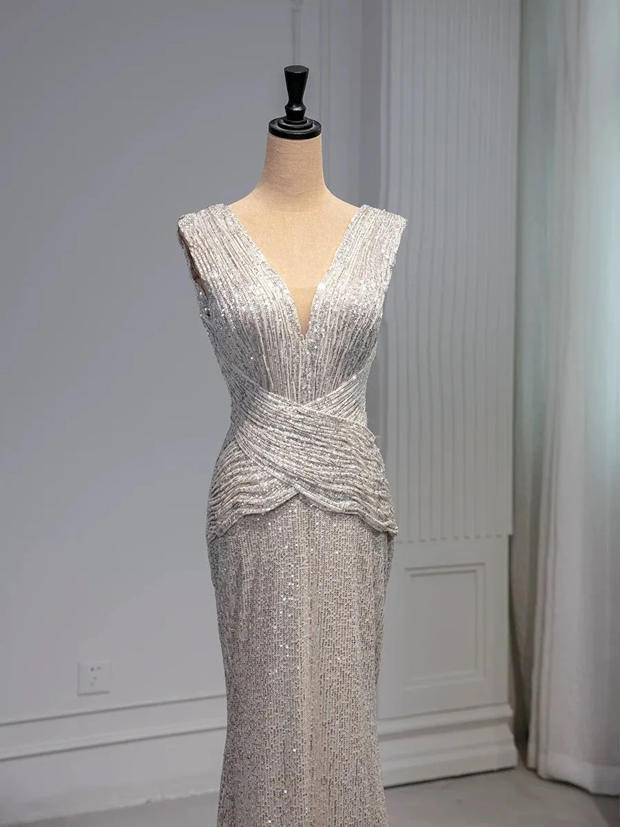 JazzHer Elegant Mermaid V Neckline Sequin Party Dress Prom Dresses Evening Dress (PRE-ORDER)