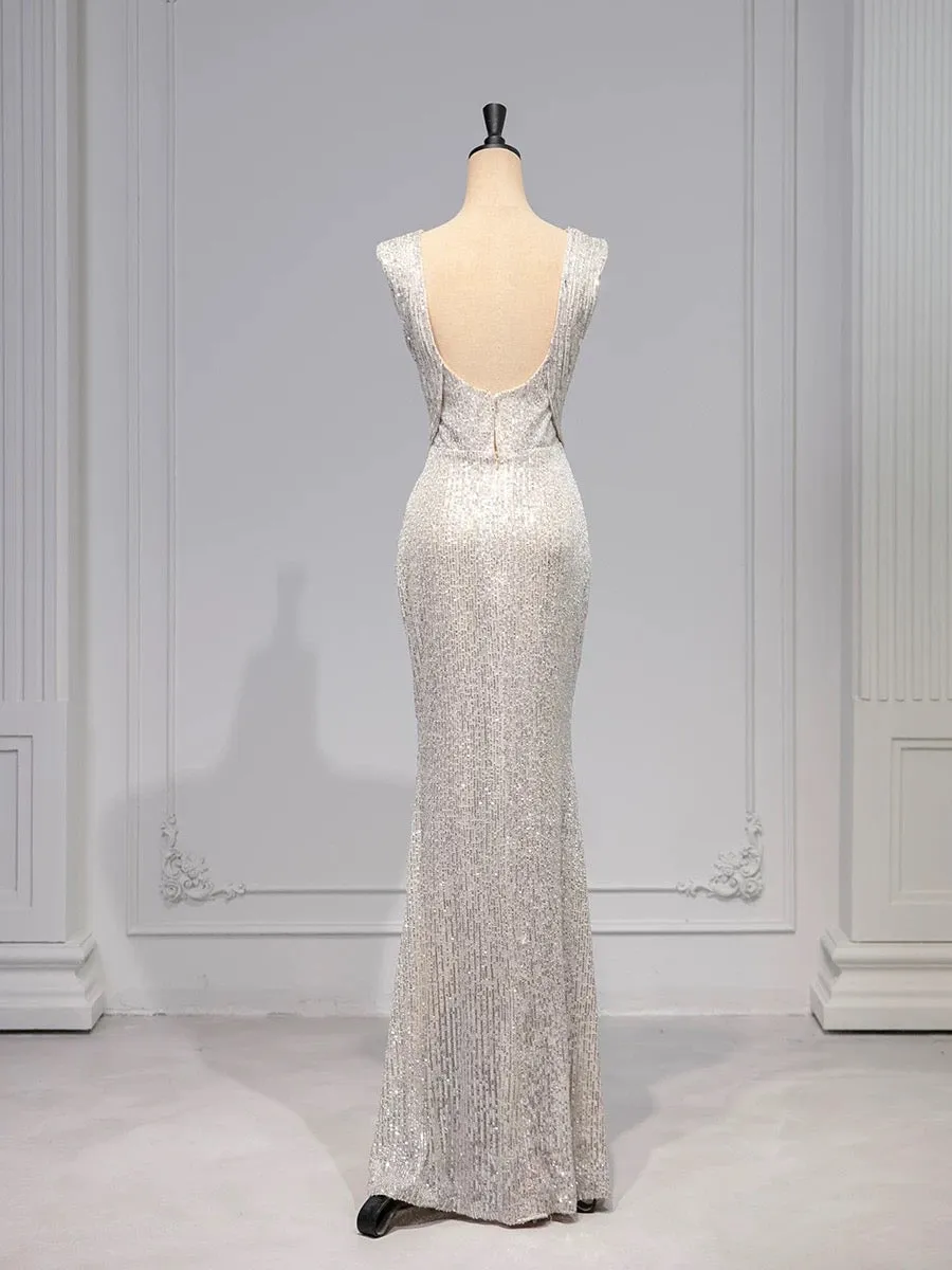 JazzHer Elegant Mermaid V Neckline Sequin Party Dress Prom Dresses Evening Dress (PRE-ORDER)