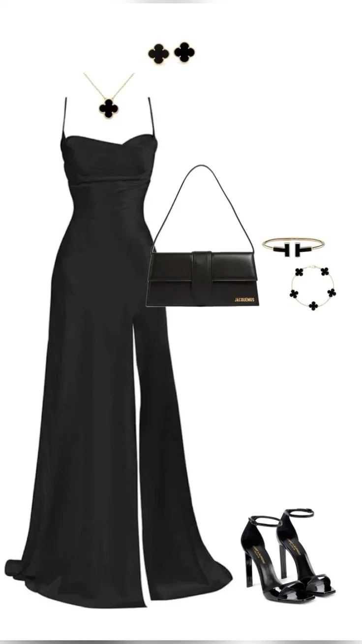 JazzHer Elegant Sheath Spaghetti Straps Black Slit Long Prom Dresses Formal Dress (PRE-ORDER)