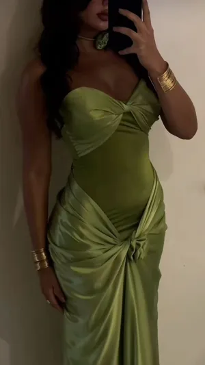 JazzHer Modest Mermaid Sweetheart Sage Green Long Satin Prom Dresses Evening Dress (PRE-ORDER)